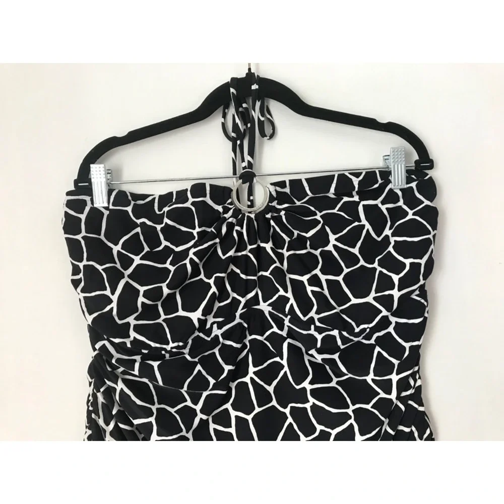 Michael Kors Animal Print Halter Tankini Swim Top Silver Tone Hardware Size 18W